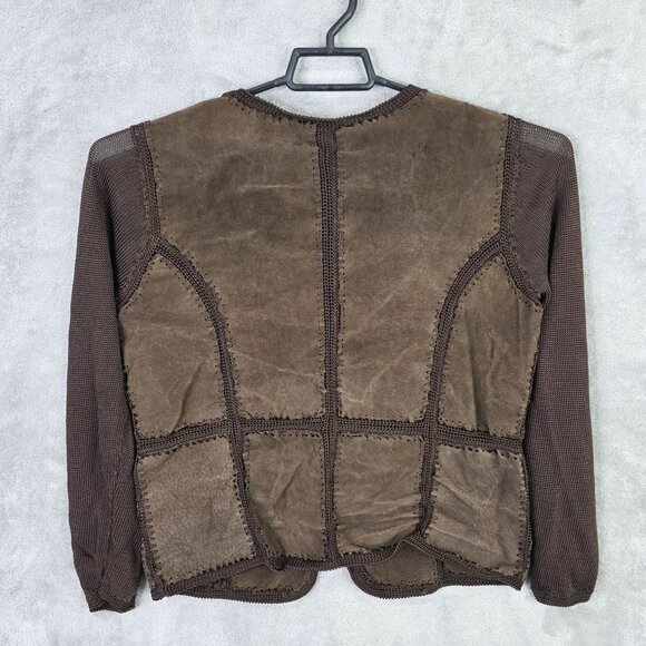 Womens Carducci Brown Suede & Rayon Patchwork Cardigan Jacket 1 Button Size M - Picture 4 of 8